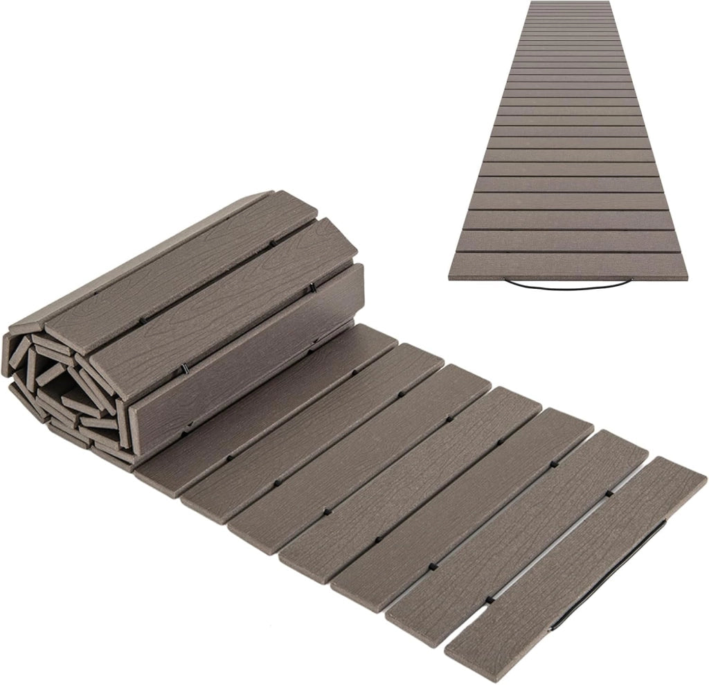 Passerella da Giardino Pieghevole 242 x 43 cm, Sentiero da Prato in HDPE con Cavi in Acciaio, Percorso da Prato Antiscivolo per Cortile e Spiaggia, Grigio