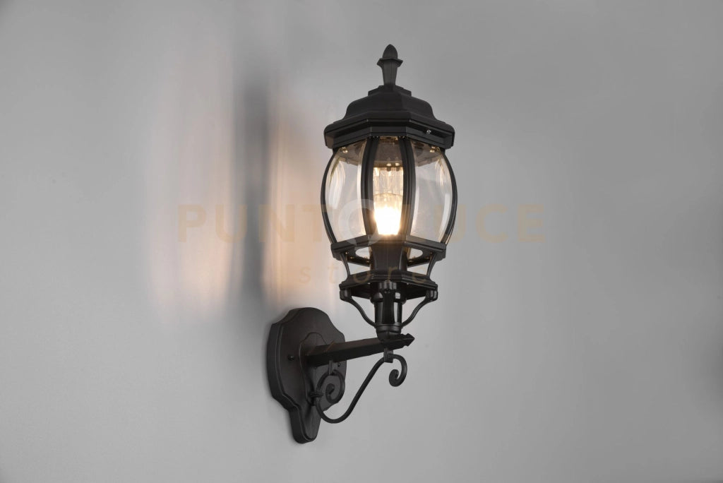 ELVO APPLIQUE DA ESTERNO UP BOMBATA FUSIONE DI ALLUMINIO NERA E VETRO TRASPARENTE H. 49CM IP44 1 LUCE ATTACCO E27