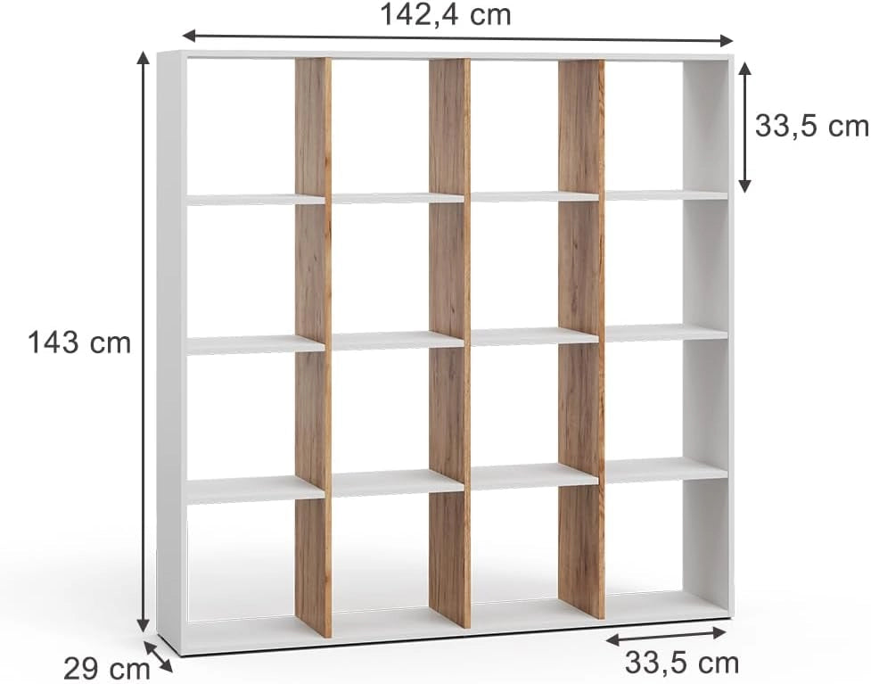 Scaffale Karree, Rovere bianco/dorato, 142.4 x 143 cm, per una suddivisione flessibile dello spazio e una conservazione ordinata