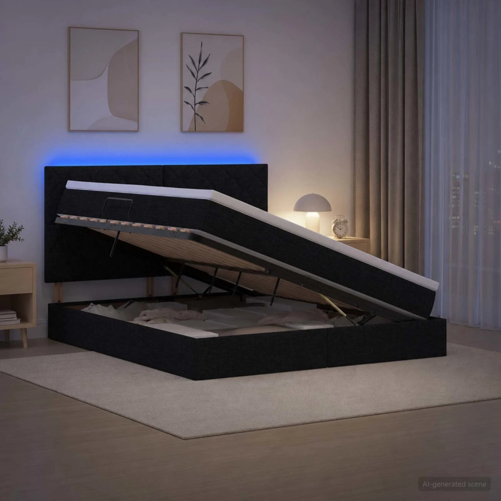 Letto con contenitore LED e materasso Nero 140 x 190 cm Tessuto 3460007