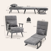 POLTRONA LETTO 3 in 1 186 cm Grigio in chenille e metallo