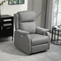 Poltrona Reclinabile con Poggiapiedi, in Tessuto Effetto Lino, Legno e Metallo, 77x91x106 cm, Grigio Scuro