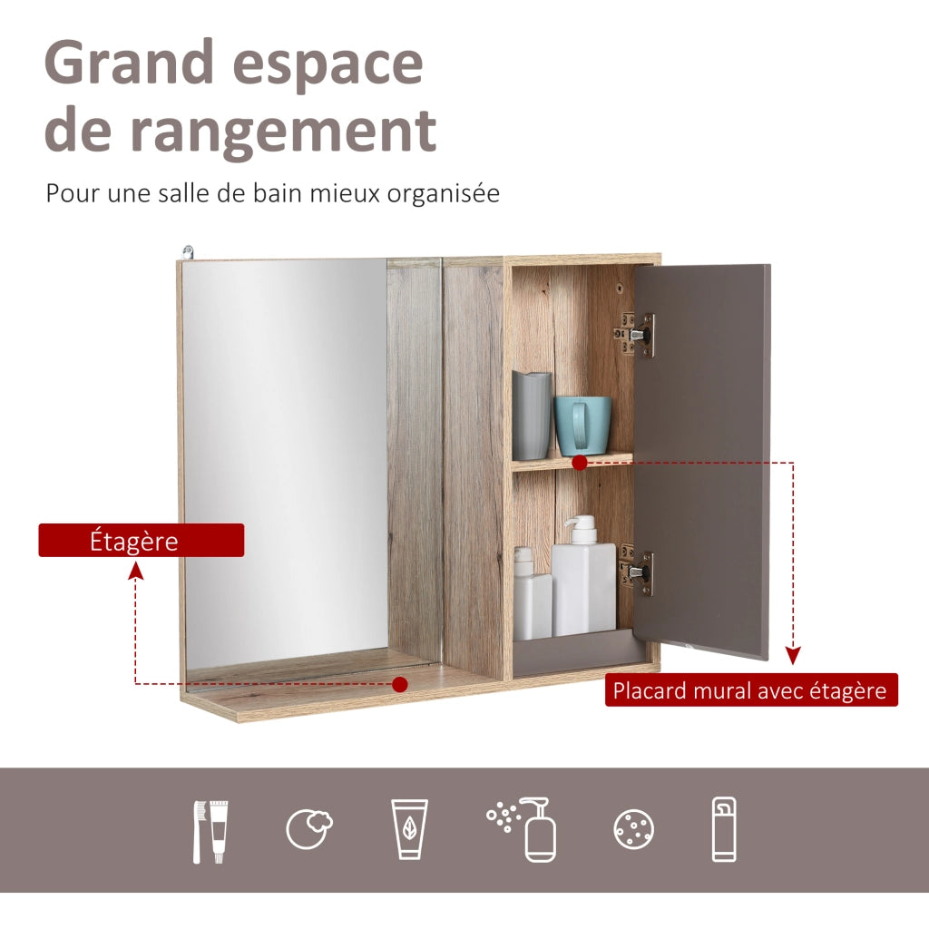 Specchio da Bagno con Mensola e Armadio ¨C Xylo ¨C Truciolato Rovere Chiaro Grigio
