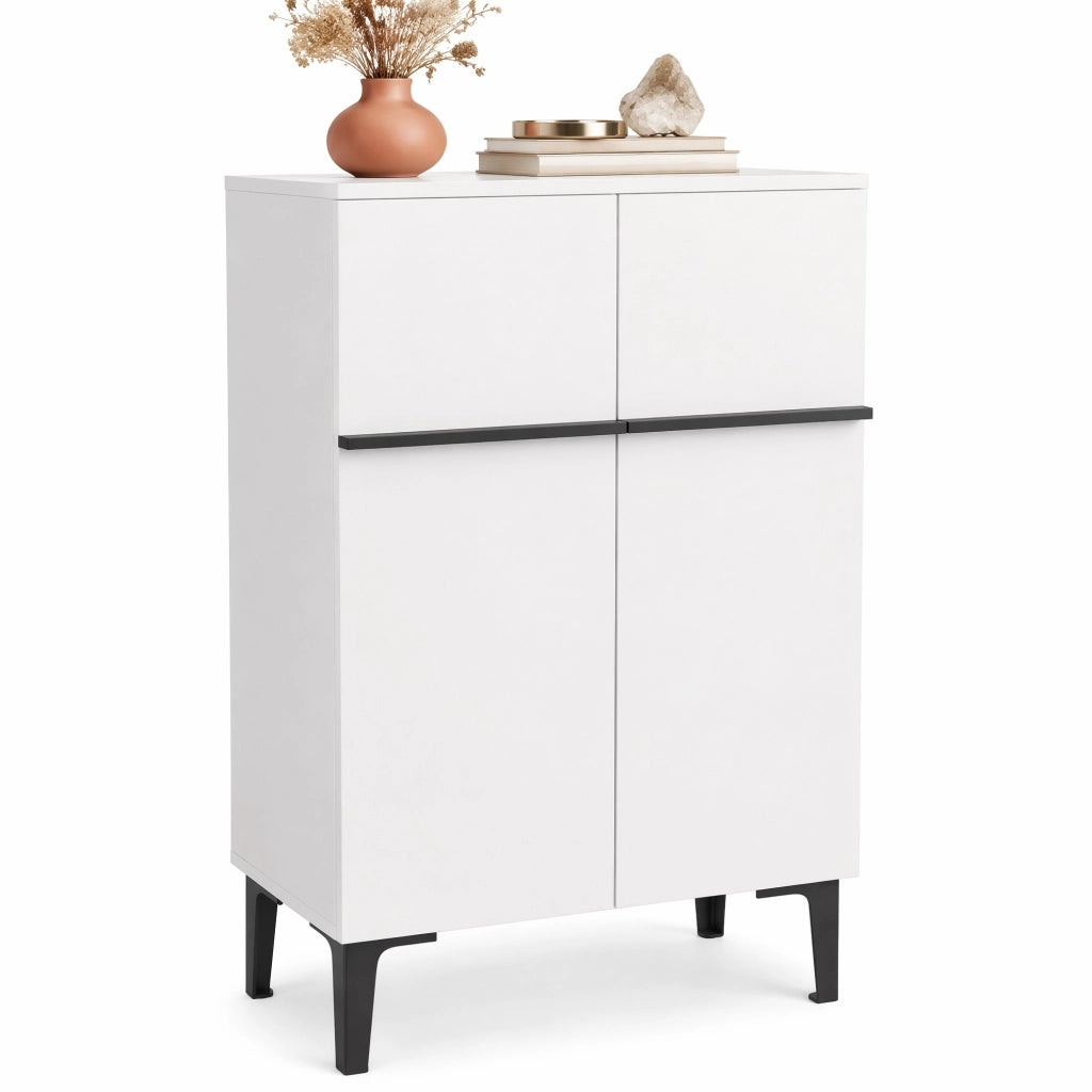 Scarpiera moderna con doppie ante e ripiani regolabili 95 x 60 x 34;5 cm; bianco e nero