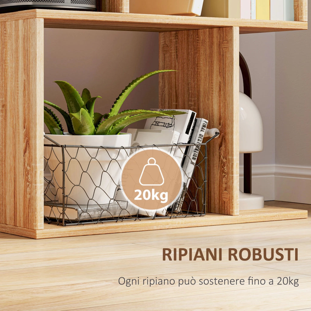 Mobile Libreria in Legno a 5 Ripiani con Divisorio, 60x24x184.5 cm, Color Legno