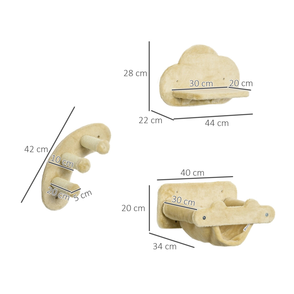 Scaletta per gatti ¨C zephmum ¨C 4 pezzi, 3 gradini, 2 piattaforme, amaca, rivestimento in peluche, beige
