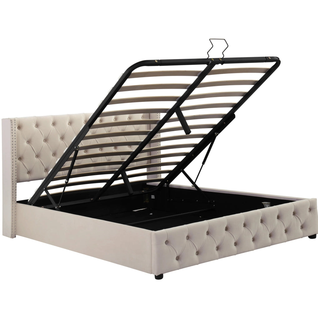Letto matrimoniale contenitore 140x200 cm in velluto beige