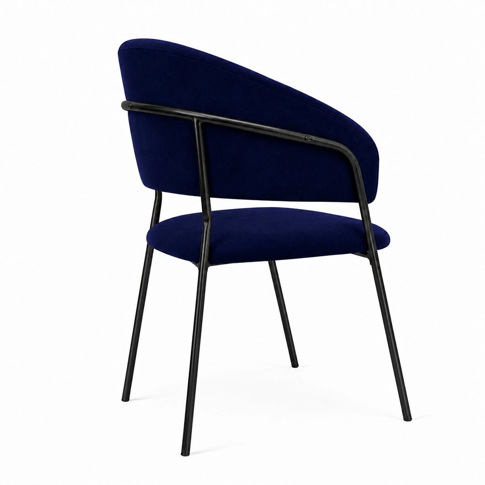 Sedie da sala da pranzo set da 2 Aurelia in velluto blu notte con gambe nere