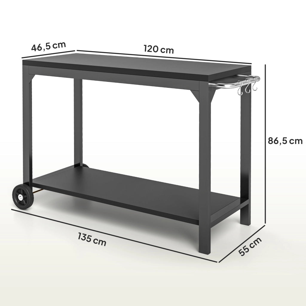 Carrello di servizio per giardino in acciaio con piano di lavoro ¨C zephmum ¨C nero 135x55x86.5 cm