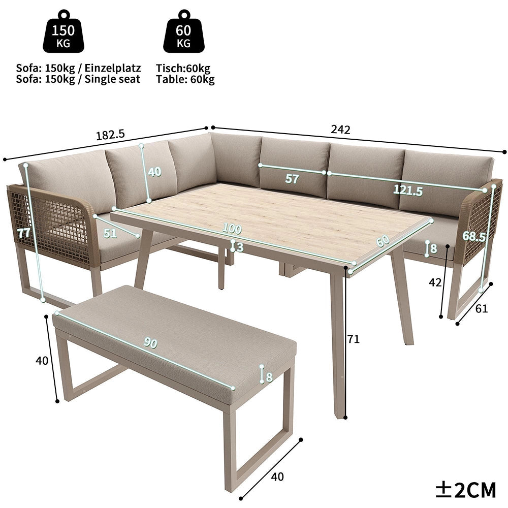 Set da giardino in rattan PE - Xylo - Per 6/8 persone resistente alle intemp¨¦rie beige
