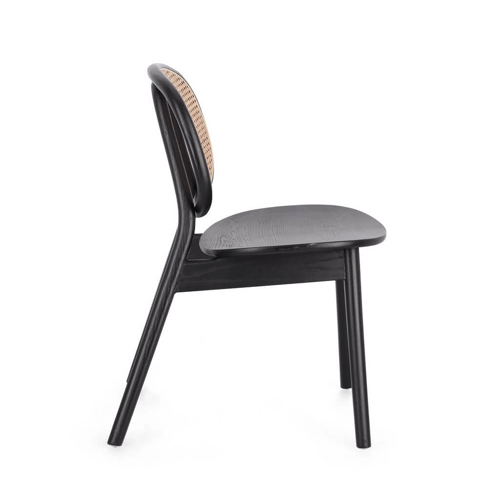 Sedia in Legno di Olmo con Schienale in Rattan Intrecciato - ELOISE