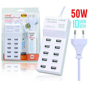 Trade Shop - Multipresa Caricatore Rapido 50 Watt A 10 Porte Usb Dc5v T-10a08 Per Smartphone -