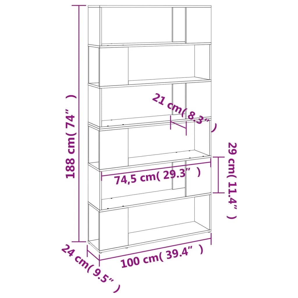 Libreria Divisorio-Scaffale per Libri-Mobile di Stoccaggio Rovere Fumo 100x24x188 cm
