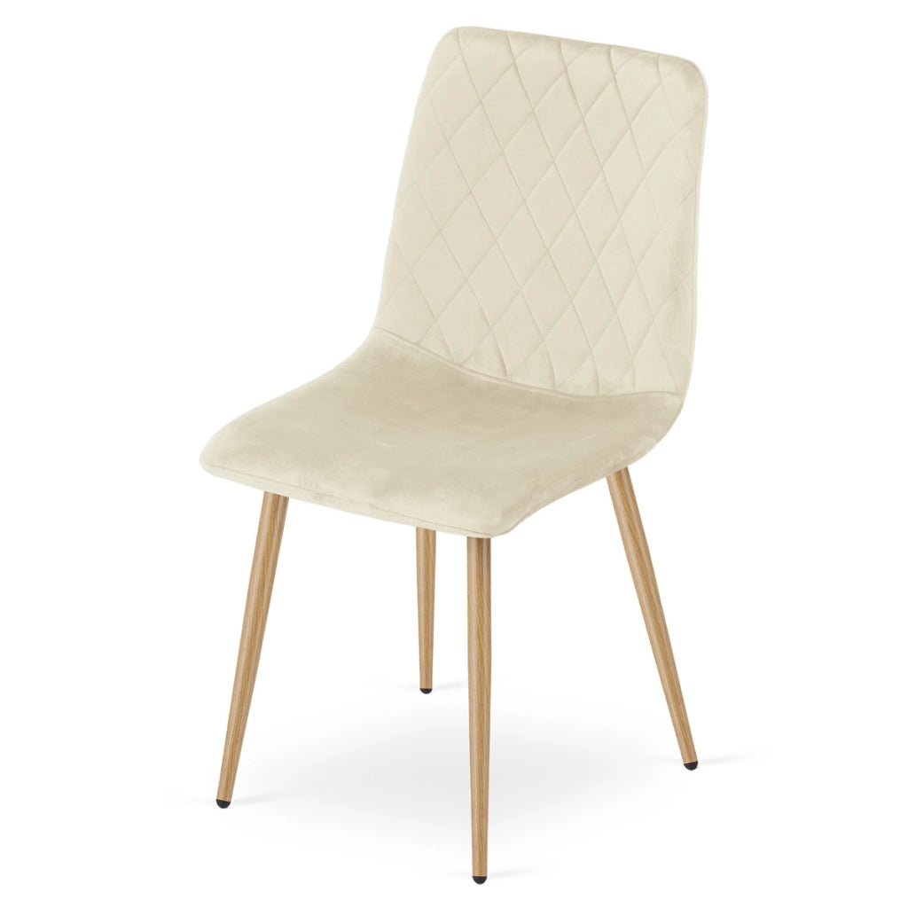 Sedia Turin in velluto beige chiaro con gambe effetto legno