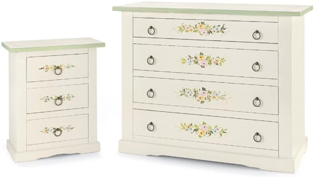 Gruppo 1 como' 2 comodini in legno bianco con decori (498) (497) - Mobili 2G