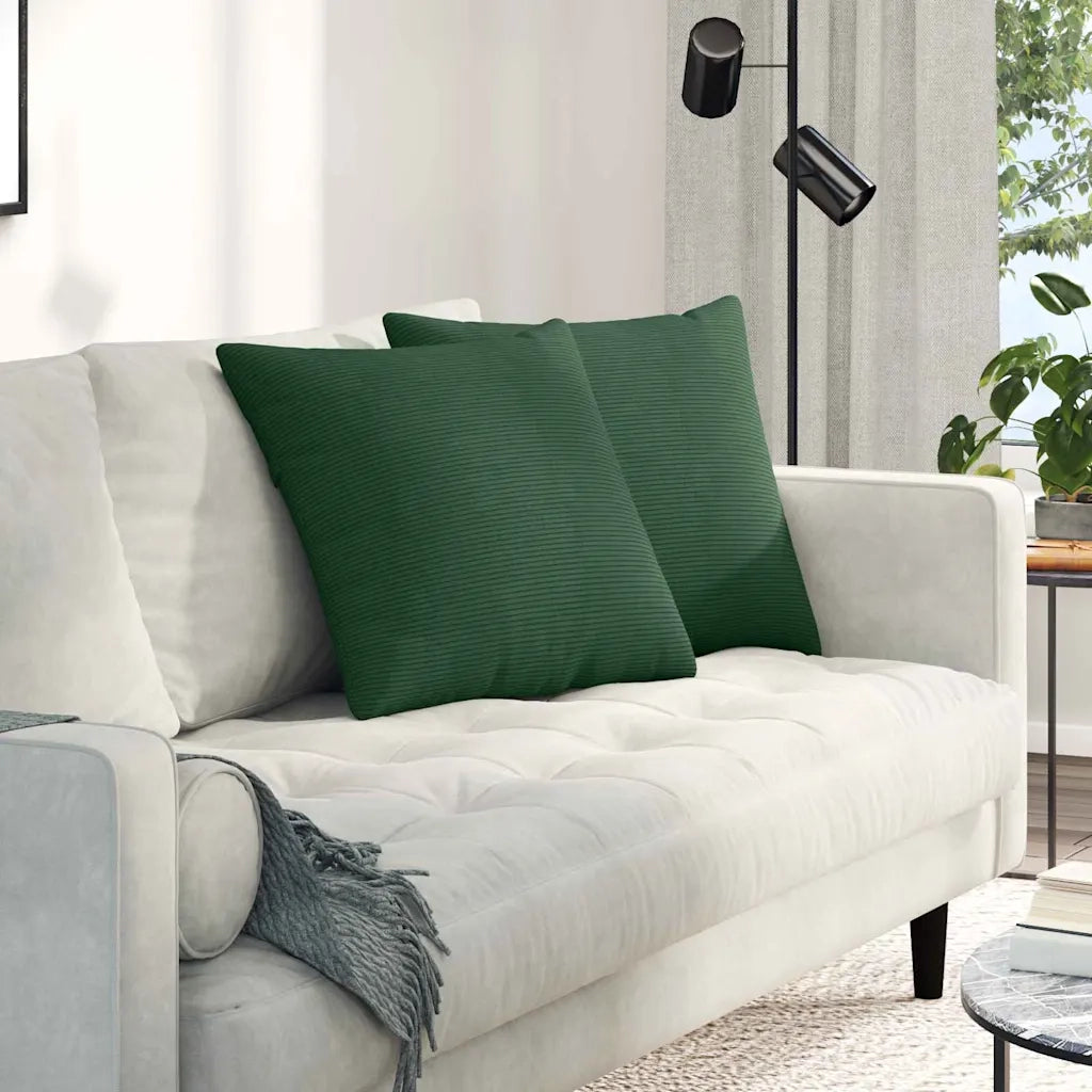 Cuscini da Divano 2 pz-Set di 2 Cuscini per Sofa Verde Scuro 50 x 50 cm Tessuto in Cords 639521