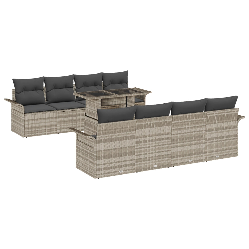 Set Divano Giardino 9 Pezzi con Cuscini Grigio Chiaro Rattan Sintetico