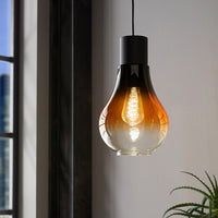 Lampadario Moderno Chasely 1 Luce Acciaio Nero Diffusore Marrone