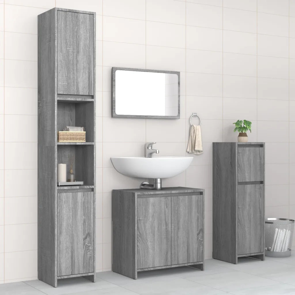 Set Mobili da Bagno 4 pz Grigio Sonoma in Legno Multistrato