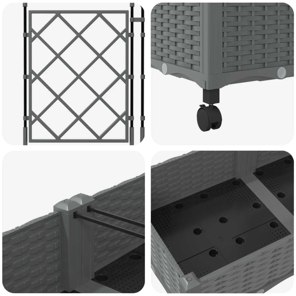 Vaso da giardino con grigliato e ruote 2 pz Grigio Chiaro PP 3422987