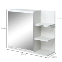 kleankin Specchiera Bagno a Parete con Anta e 3 Ripiani Laterali in Legno, 60x18x50cm, Bianco