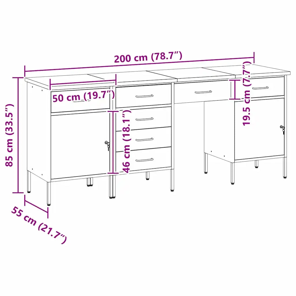 Mobile da lavoro 4 pcs Rosso Legno ingegnerizzato e acciaio 3321383