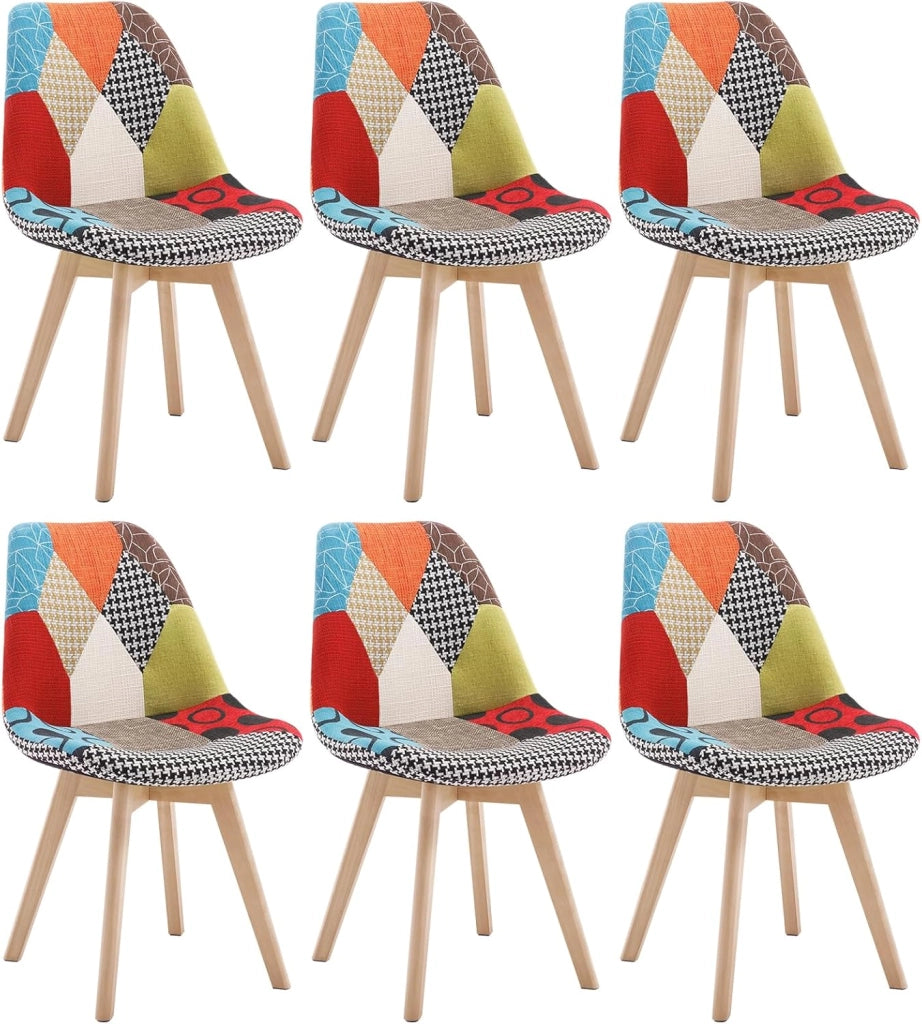 Set di 2 sedie da pranzo Sedia da Scrivania con Schienale Rivestito in Tessuto di Lino Patchwork Gambe Legno Moderno BH29mf-2