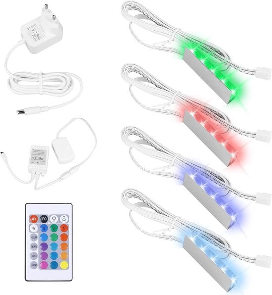 Set di 4 illuminazioni LED per pavimento con clip di cambiamento colore RGB per pavimenti in vetro - Illuminazione per vetrina per vetro - Alimentazione 12 V