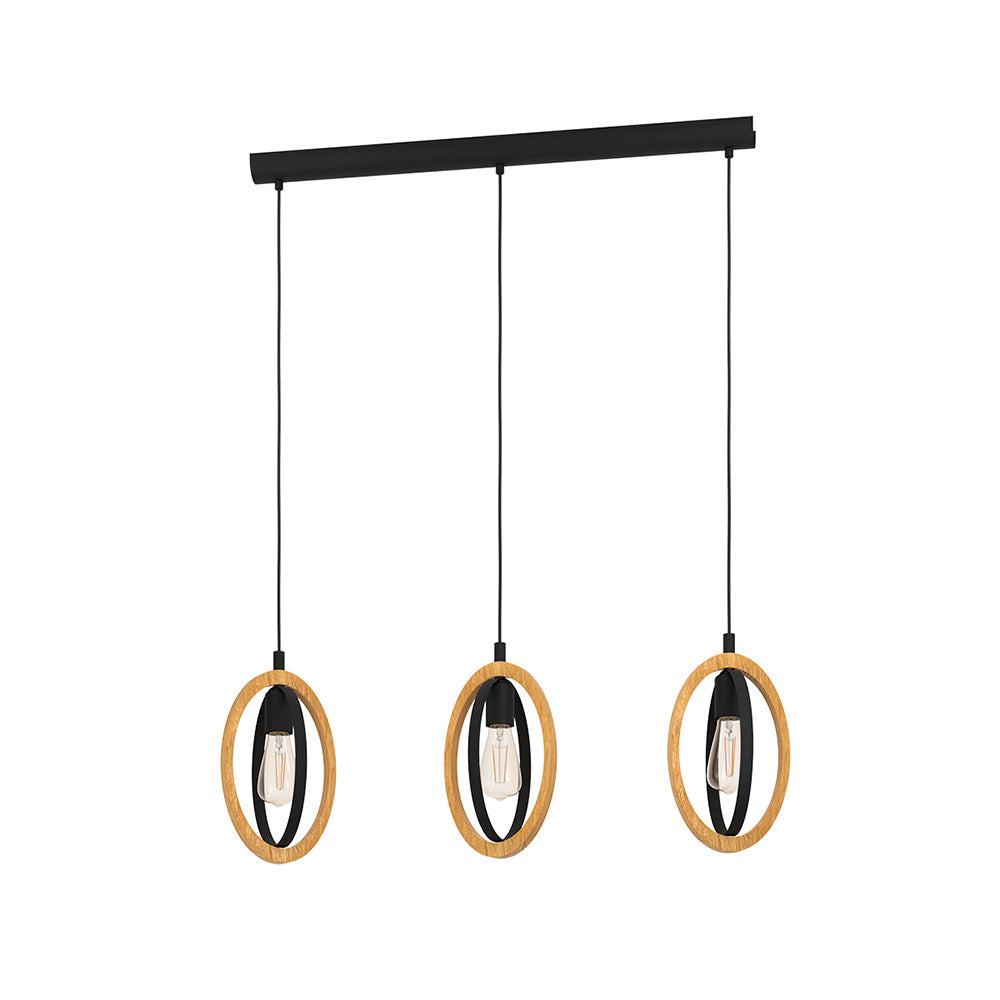 Lampadario Industrial Basildon 3 Luci Metallo Nero E Marrone