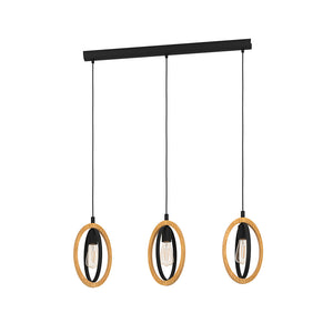 Lampadario Industrial Basildon 3 Luci Metallo Nero E Marrone