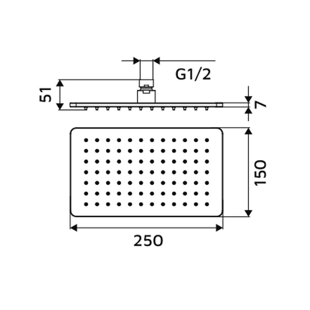 Soffione rettangolare 25x15 cm cromato - Serie Santorini