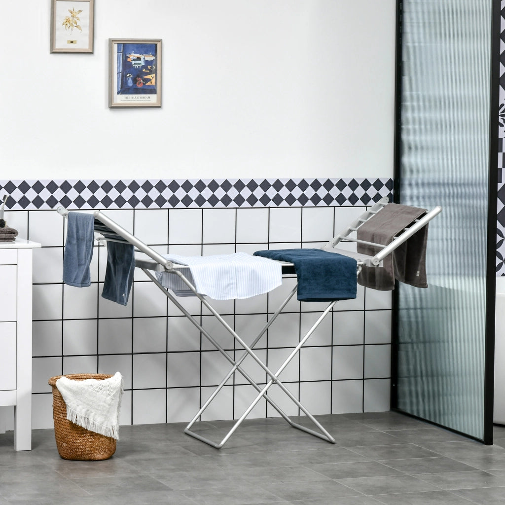 Stendino Elettrico Riscaldato Pieghevole ¨C zephmum ¨C Argento 144x53x91cm