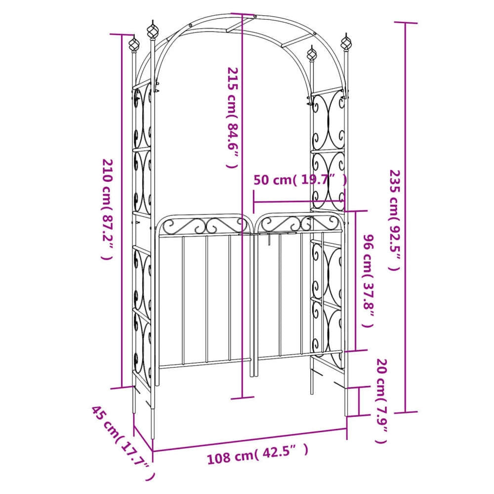 Garden Arch With Gate, Black, 108x45x235 Cm, Steel