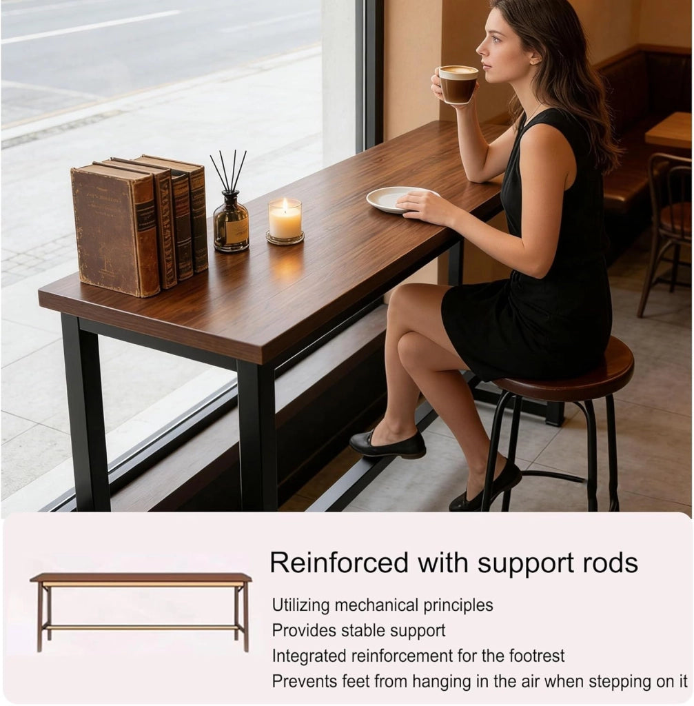 Tavolo Alto Bancone Bar Tavolo Cucina Tavolino Alto e Stretto da Balcone Salvaspazio con Telaio in Metallo per Soggiorno e Sala Da Pranzo Bar Ristorante(Walnut(single),63x15.8x41in)