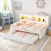 DESMIU Letto divano 90 × 200 cm 1 posto con luce LED, presa, USB e vano laterale, senza materasso, bianco