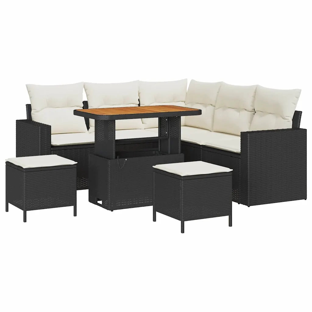 Set Divano da Giardino 8 pcs Nero polyrattan