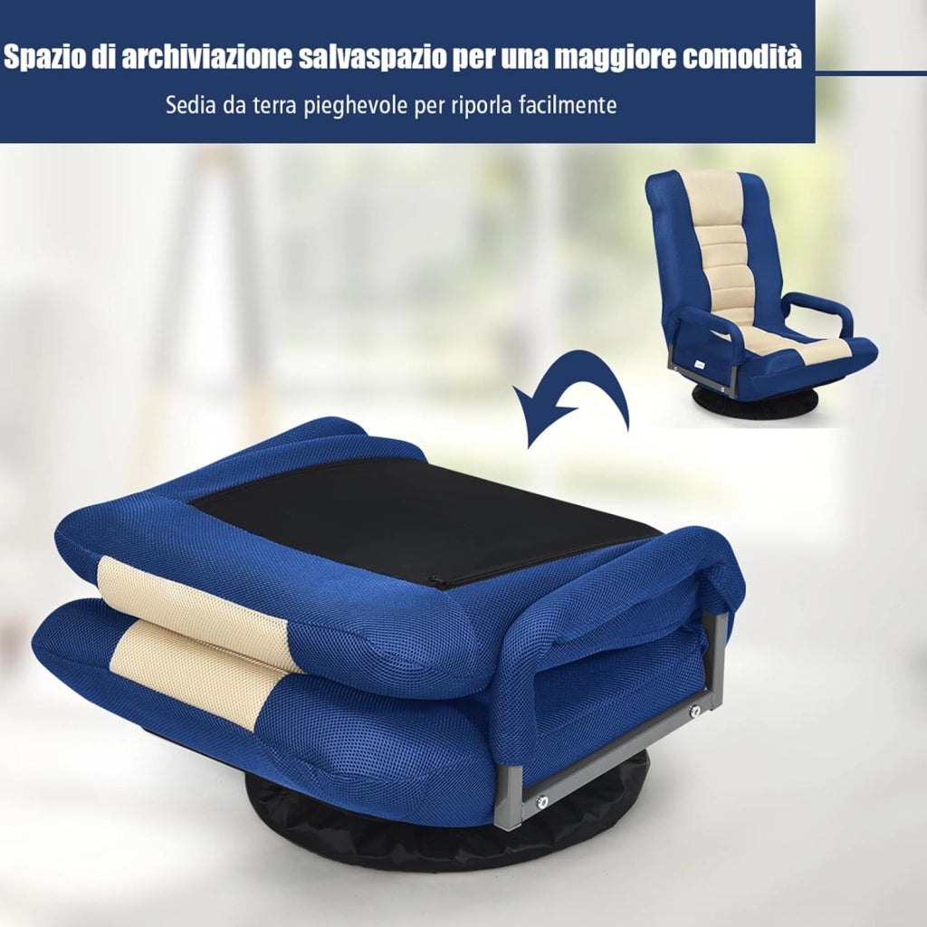 Sedia da Pavimento Pieghevole, Poltrona Sedia da Yoga per Meditazione, Portatile Inclinabile Girevole, da Salotto Camera da Letto (Blu)