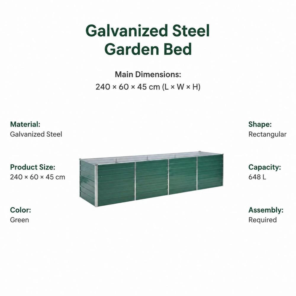 Garden Raised Bed Galvanized Steel 320x80x77 Cm Green