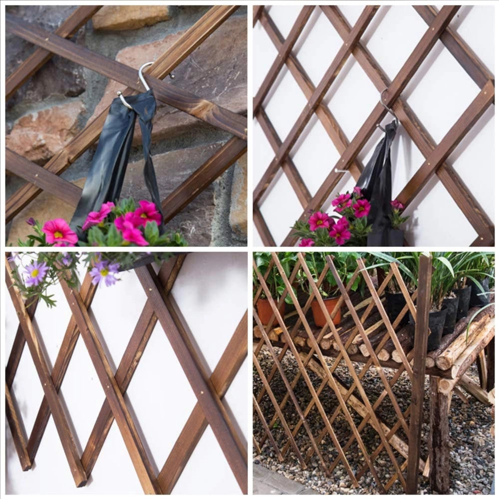 Trade Shop - Traliccio Rete Estensibile In Legno Scuro Per Parete Da Giardino Piante 180x30cm -
