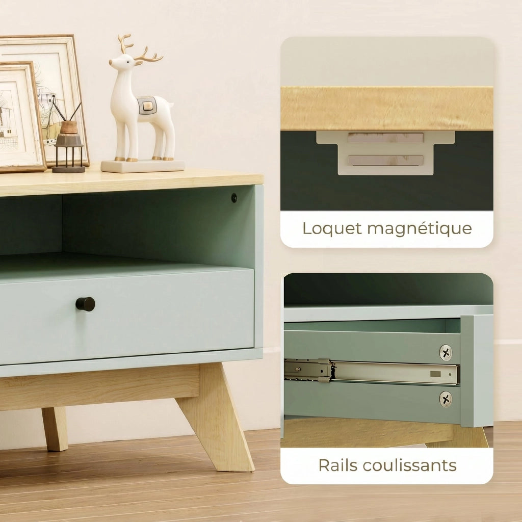 Tavolino da salotto con cassetto ¨C Zephmum ¨C Verde chiaro e quercia