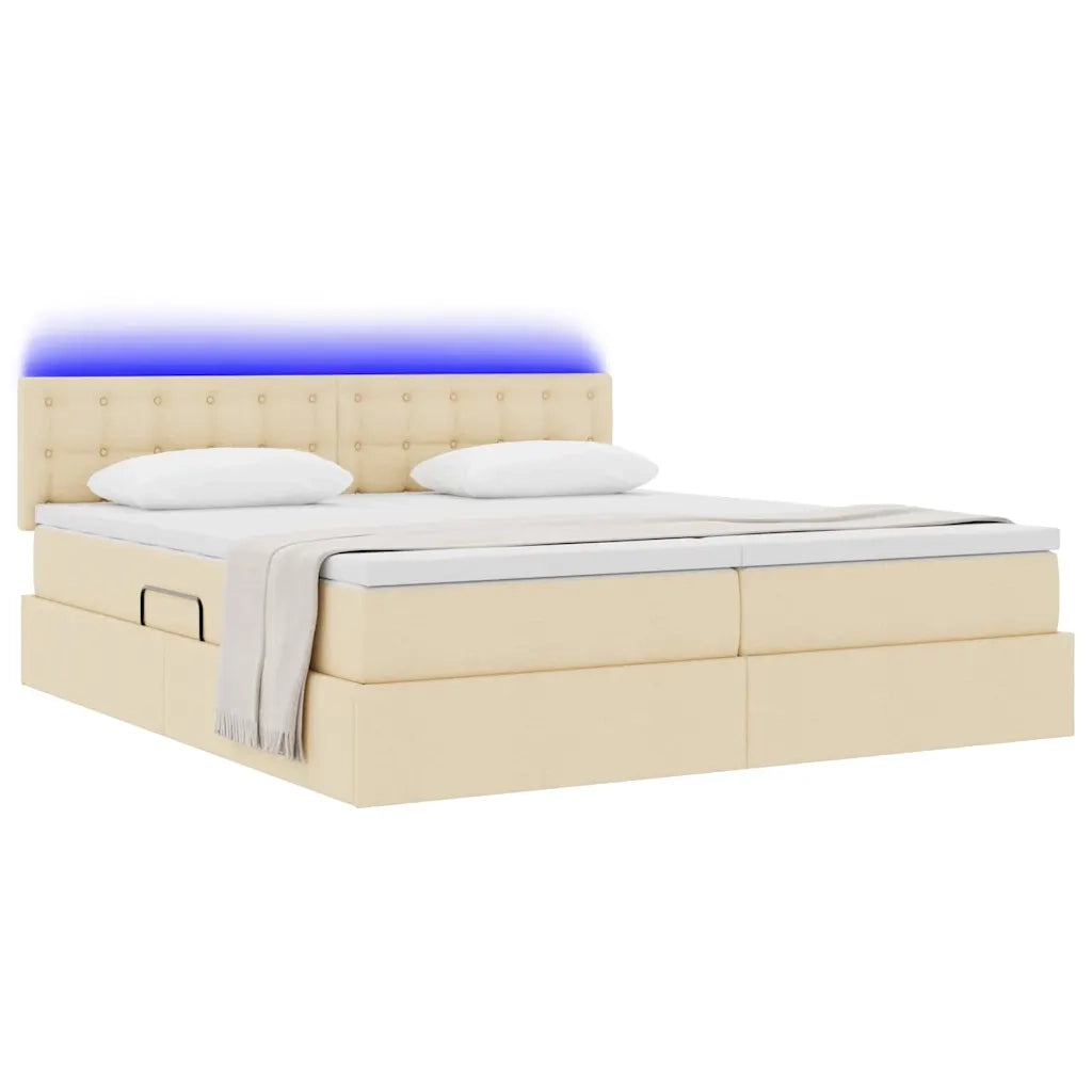 Letto con luci a strisce a LED Crema 180 x 200 cm Tessuto