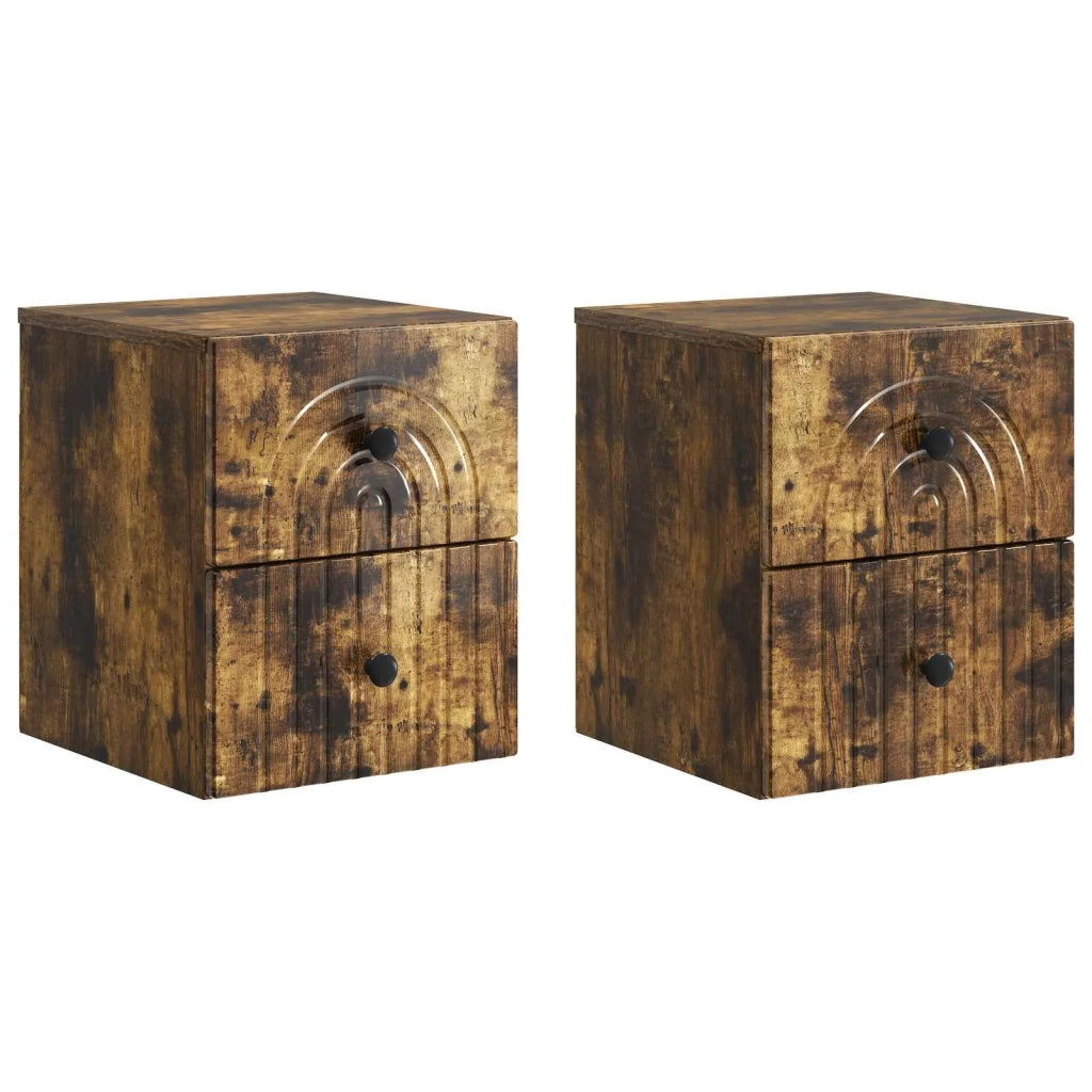 Mobiletto da notte a muro 2 pcs Rovere Fumo 33 x 34,5 x 40 cm 898136