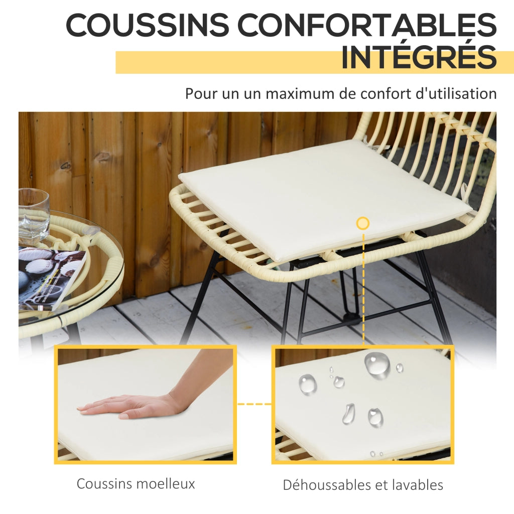 Set bistro giardino 3 pezzi ¨C zephmum ¨C 2 sedie + tavolino rotondo, metallo e resina, crema, ? 45x50 cm