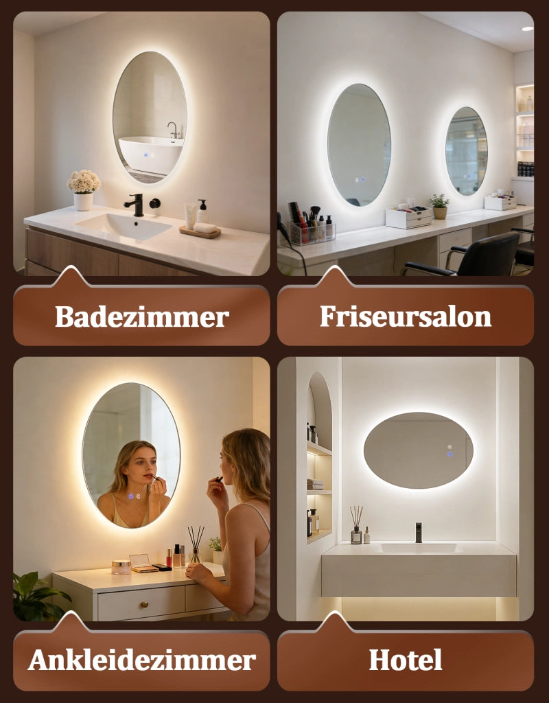 ZMH Specchio da bagno ovale LED 50x70 cm parete IP44 interruttore touch antiappannante dimmerabile 3000K-6500K