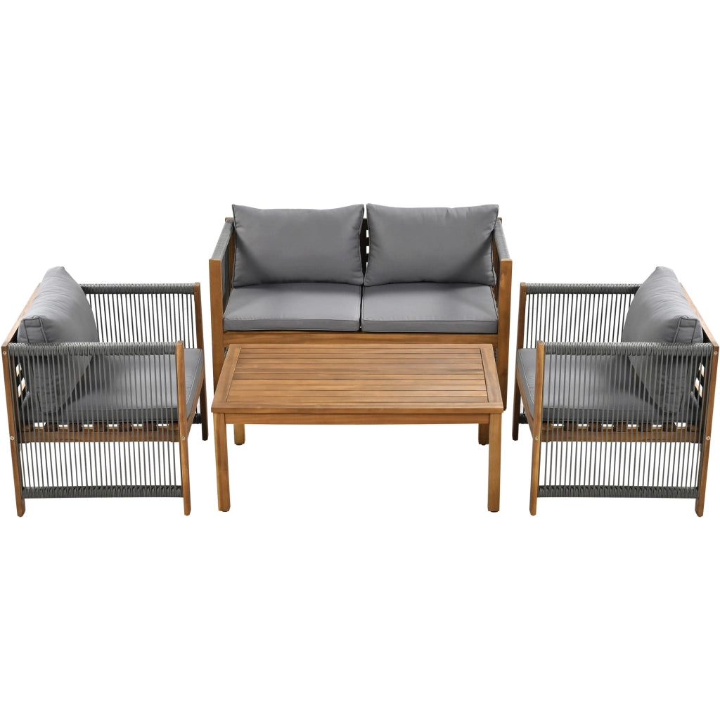 Set Salotto da Giardino con Divano, 2 Poltrone e Tavolino ¨C MINIMAL ¨C Polyrattan Acacia Grigio