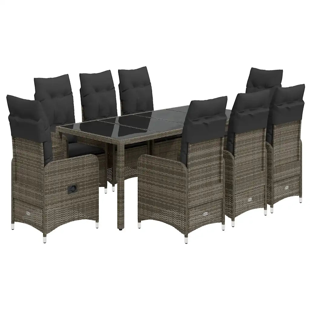 vidaXL Set Bistrò da Giardino 9 pz con Cuscini in Polyrattan Grigio