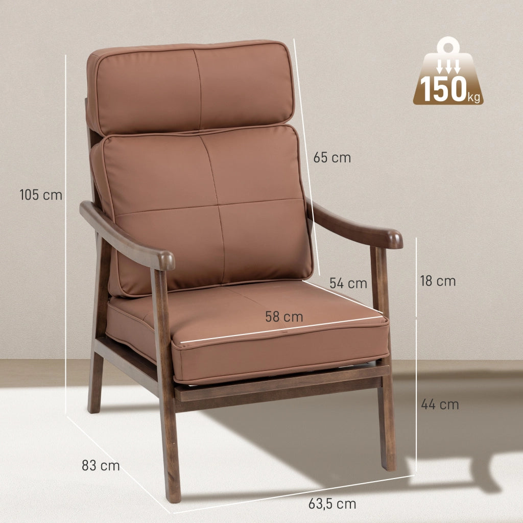 Poltrona Relax ¨C Xylo ¨C Rivestimento PU Marrone, Struttura Legno Noce, Cuscini Imbottiti