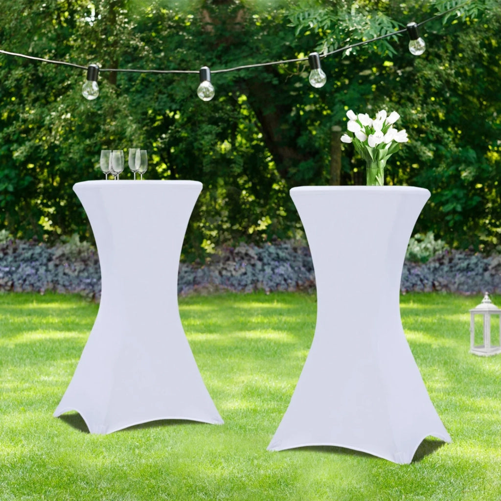 IDMarket - Set di 2 tavoli alti pieghevoli 105 CM e 2 coperture bianche