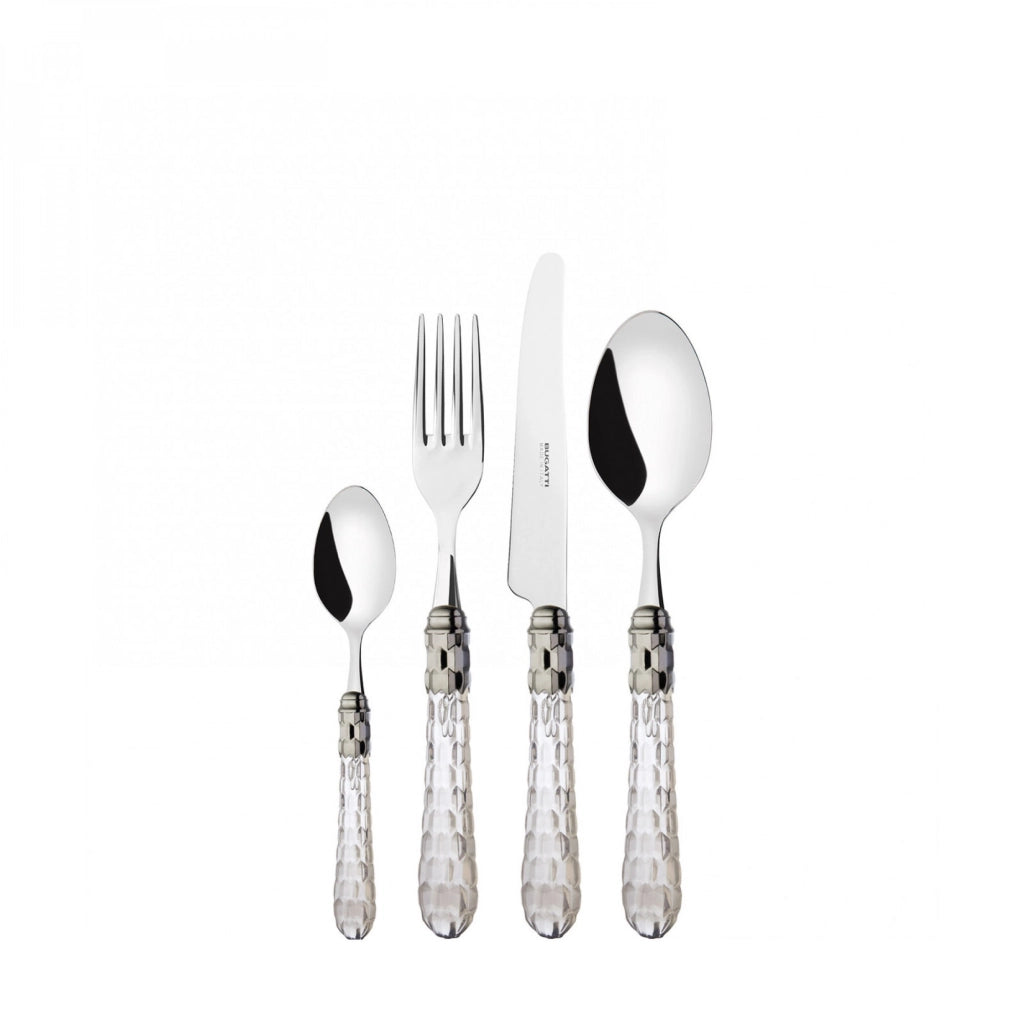 CRISTALLO Ghiera Cromata, Posate Set 24 Pz, Scatola Compact, Casa Colore: Trasparente