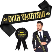 fascia nera a trama per il compleanno e badge per bambini - Badge del Re del Compleanno. Ideale per una festa di compleanno.
